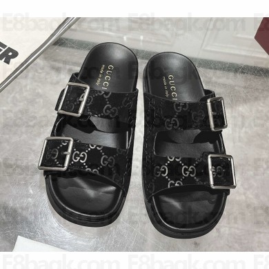 Gucci women/Men slide sandal 816380 Black GG suede 2025 