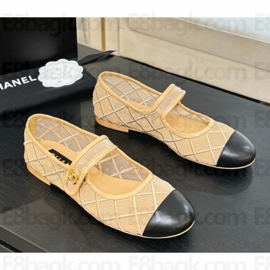 Chanel mary janes mesh & lambskin black & beige 2025