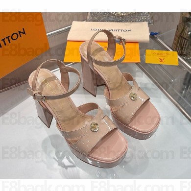 Louis Vuitton 1AGXZN Maya Heeled Platform Sandal Nude Pink patent calf leather heel 12cm Platform 3cm 2025