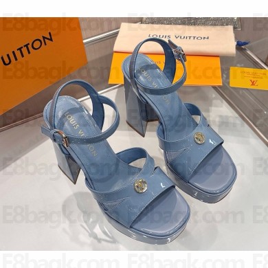 Louis Vuitton 1AGXZN Maya Heeled Platform Sandal blue patent calf leather heel 12cm Platform 3cm 2025