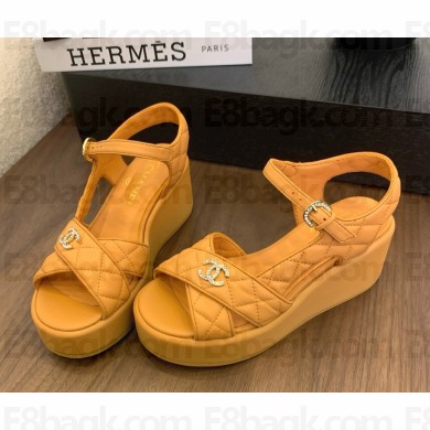 Chanel sandals Quilting leather with logo yellow 2025