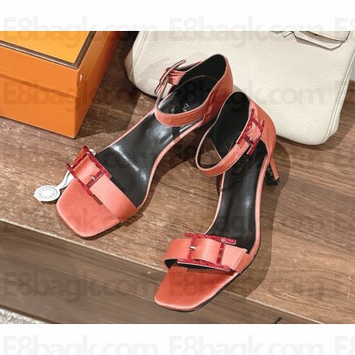 Hermes Judy 70 sandal in satin crepe featuring a Hapi buckle with rhinestone details rose pêche 2025