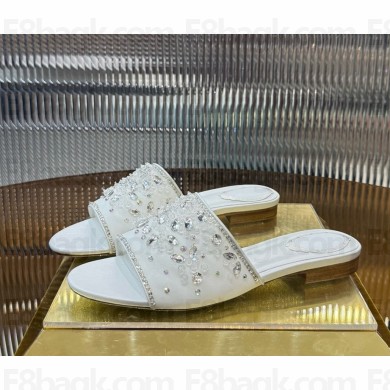 Rene Caovilla Cinderella Nude Slider Sandal white heel 1.5cm 2025