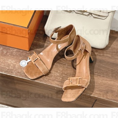 Hermes Judy 70 sandal  in suede goatskin featuring a Hapi buckle brown 2025