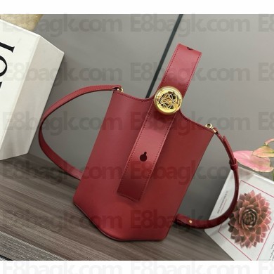 LOEWE Mini Pebble bucket in smooth calfskin Burnt Red 2025