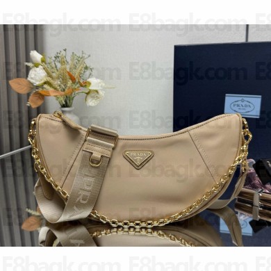 Prada Demi-lune Re-Nylon shoulder bag 1BH222 Camel Brown 2025