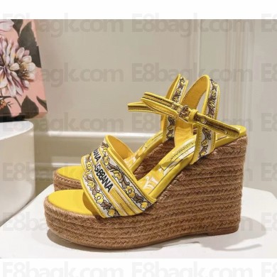Dolce&Gabbana Wedge Lambskin sandals with Majolica embroidery yellow heel 10cm 2025