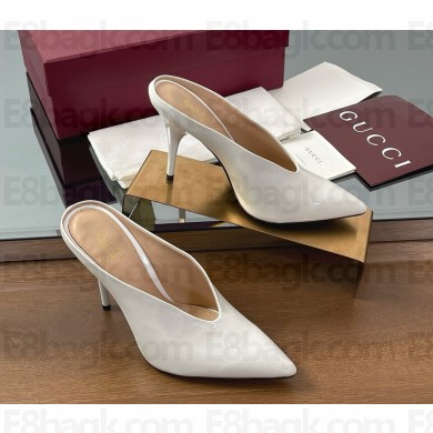 Gucci heel 10.5cm patent leather mules pumps in white 2025