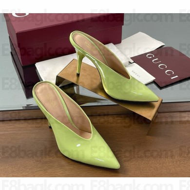 Gucci heel 10.5cm patent leather mules pumps in green 2025