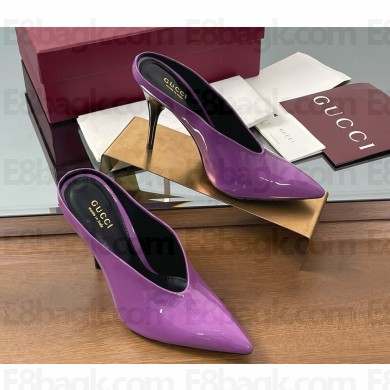 Gucci heel 10.5cm patent leather mules pumps in purple 2025