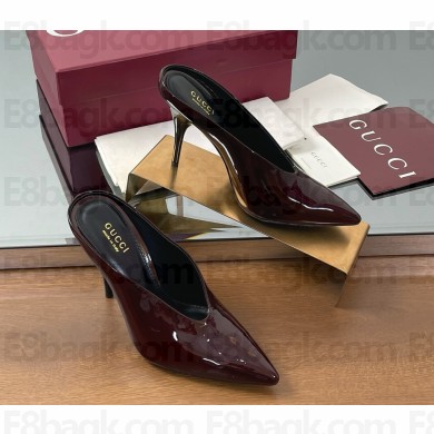 Gucci heel 10.5cm patent leather mules pumps in burgundy 2025