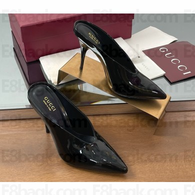 Gucci heel 10.5cm patent leather mules pumps in black 2025