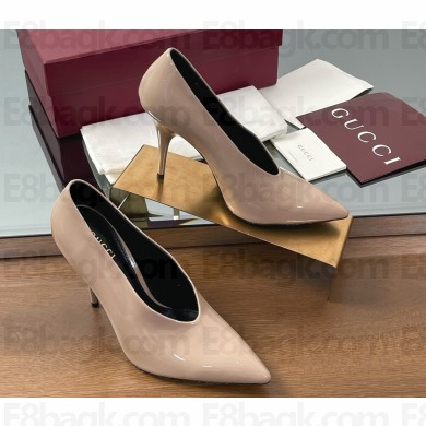 Gucci heel 10.5cm patent leather pumps in beige 2025