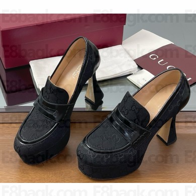 Gucci heel 13.5cm platform 5cm pumps black GG canvas and leather 2025