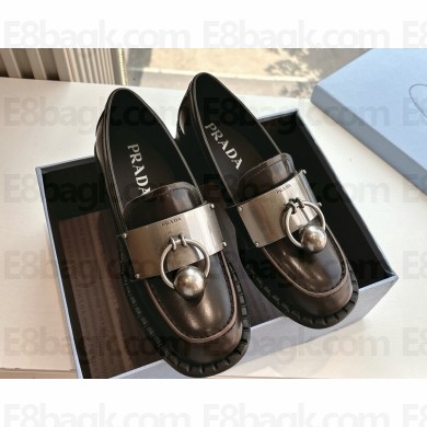 Prada Brushed leather loafers with metal details 1D981N coffee 2025