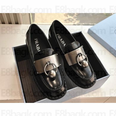 Prada Brushed leather loafers with metal details 1D981N black 2025 