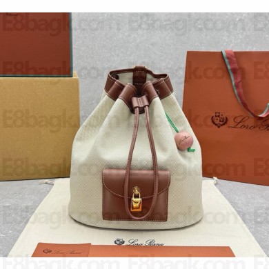Loro Piana Extra Drawstring backpack L27 Cotton, Linen Natural/Caramel Sugar/Sun Gold  2025