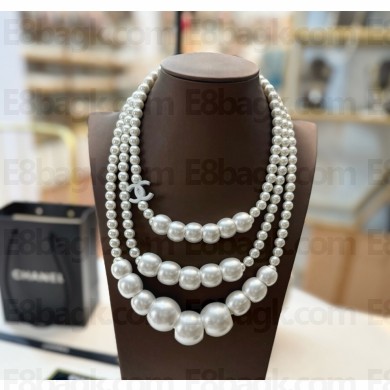 Chanel Necklace Metal, Resin & Glass Pearls ABF098 Silver & Pearly White 2025