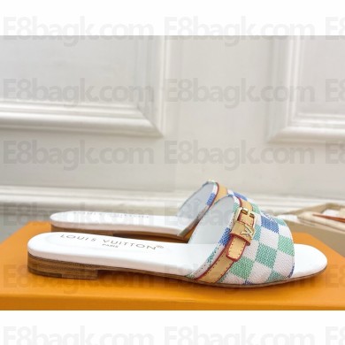 Louis Vuitton 1ACTYE Neo Revival Flat Mule Light blue Patent Damier canvas 2025