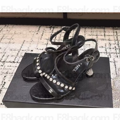 Chanel sandals calf leather & crystal black heel 7.5cm 2025