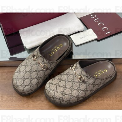 Gucci Women's mule with Horsebit 837130 beige and dark brown GG canvas 2025 