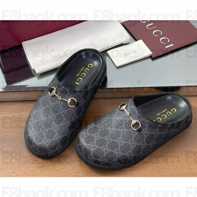 Gucci Women's mule with Horsebit 837130 dark grey GG canvas 2025 