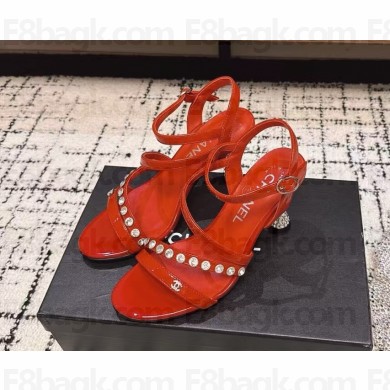 Chanel sandals calf leather & crystal burgundy heel 7.5cm 2025