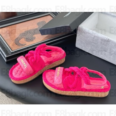 Chanel sandals calf leather and straw with logo fuchsia 2025