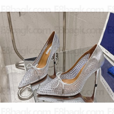 Aquazzura heel 10.5cm mesh with crystal pumps silver 2025
