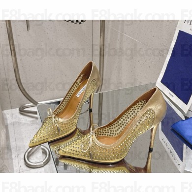 Aquazzura heel 10.5cm mesh with crystal pumps gold 2025