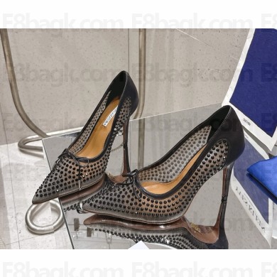 Aquazzura heel 10.5cm mesh with crystal pumps black 2025