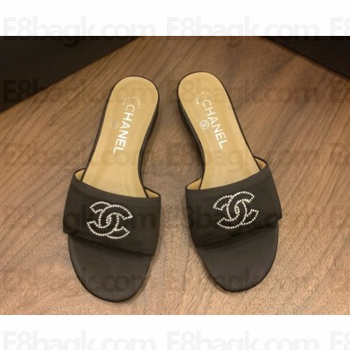 Chanel mules satin flat with CC black 2025