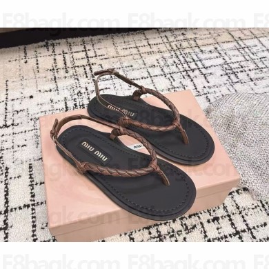 Miu Miu Braided leather sandals 5X409E Cognac/Briarwood 2025