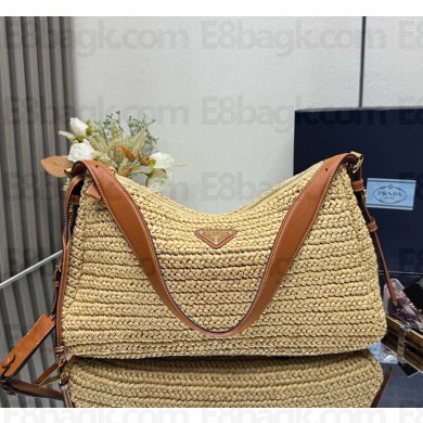 Prada Aimée large crochet and leather bag 1BC228 Natural 2025