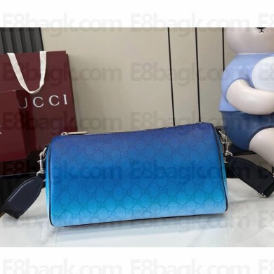 Gucci Chroma small cylinder bag 839325 Gradient blue GG Monogram coated fabric Dark blue leather trim 2025