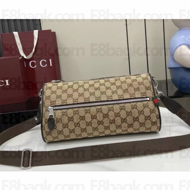 Gucci GG canvas small cylinder bag 834455 Beige and dark brown GG canvas Dark brown leather trim 2025