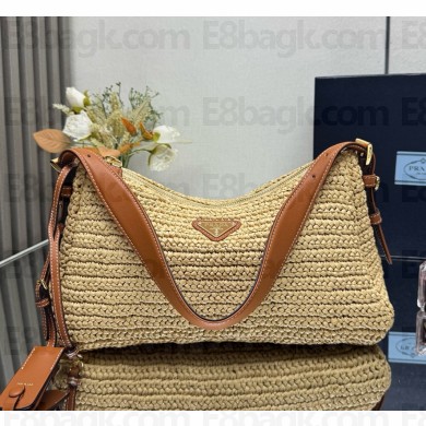 Prada Aimée medium crochet and leather bag 1BC247 Natural 2025