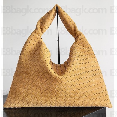 Bottega Veneta Large Hop Shoulder bag with Intrecciato craftsmanship in smooth suede yellow 2025
