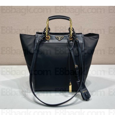 Prada Medium Re-Nylon and leather tote bag 1BG578 black 2025