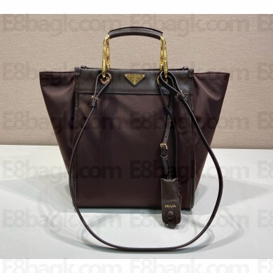 Prada Medium Re-Nylon and leather tote bag 1BG578 dark brown 2025