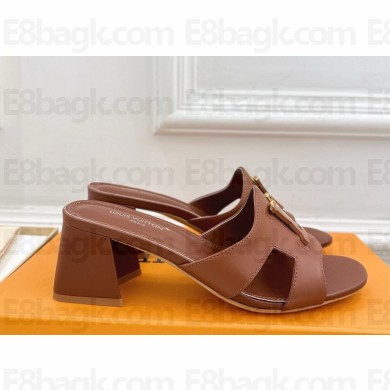 Louis Vuitton heel 5.5cm calf leather mule brown 2025