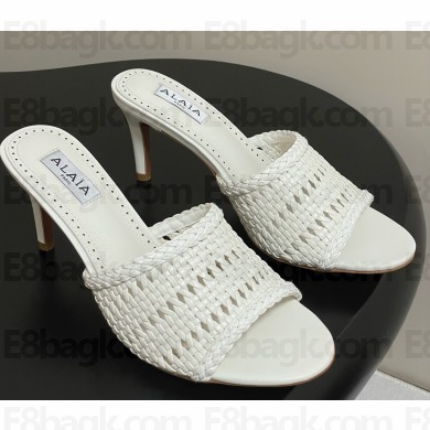 Alaïa woven raffia stiletto mules white heel 7cm 2025