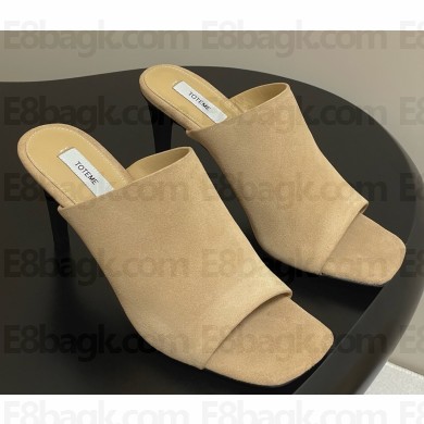 Toteme Velour-leather bandeau mules beige heel 9cm 2025