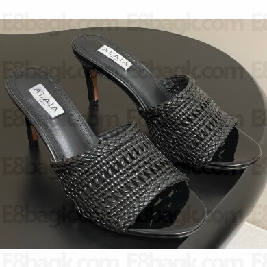 Alaïa woven raffia stiletto mules black heel 7cm 2025