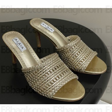 Alaïa woven raffia stiletto mules gold heel 7cm 2025