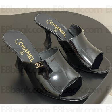 Chanel sandals patent calfskin black heel 8.5cm 2025