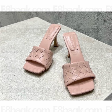 Bottega Veneta Parco Mule sandal in soft Intrecciato leather light pink heel 9cm 2025