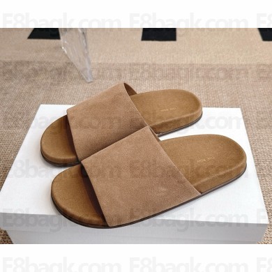The Row Hugh Slide in Suede Military 2025