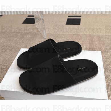 The Row Hugh Slide in Suede black 2025