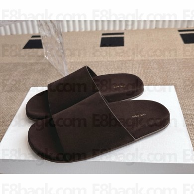 The Row Hugh Slide in Suede coffee 2025